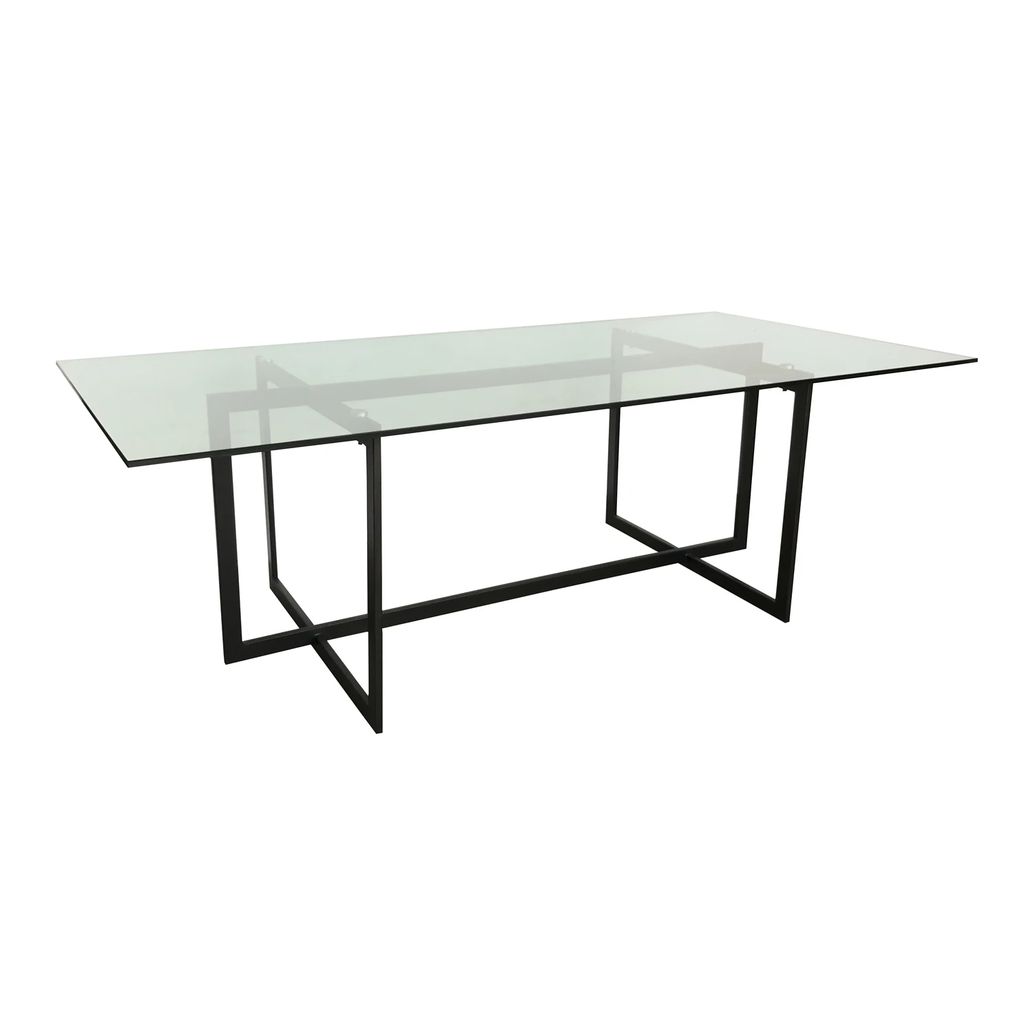 MRS WOODS Modern  Rectangle Steel Glass Dining Table For 6 Seater