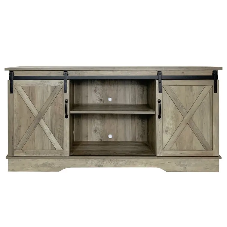 Wood Storage Cabinet with Doors and Shelve Sliding Barn Doors Tv Cabinet For Home Living Room