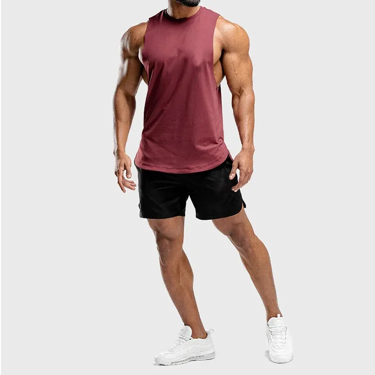 100% Cotton Blank Bodybuilding Exercise Gym Cut Off Top Tank Curved Hem Sublimation Athletic Workout Fit Tank Top For Men