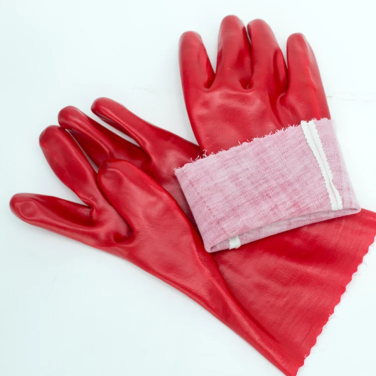 Красные длинные перчатки с покрытием из ПВХ химически стойкие