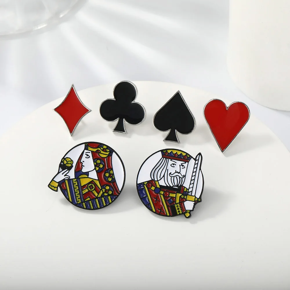 Poker card brooches small badge JQK enamel pins spade block lapel pin square spike buckle pin wholesale fashion accessories