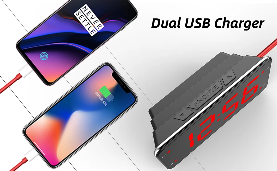 Очень Громкий будильник для сна двойное зарядное устройство USB цифровые настольные часы цифровой
