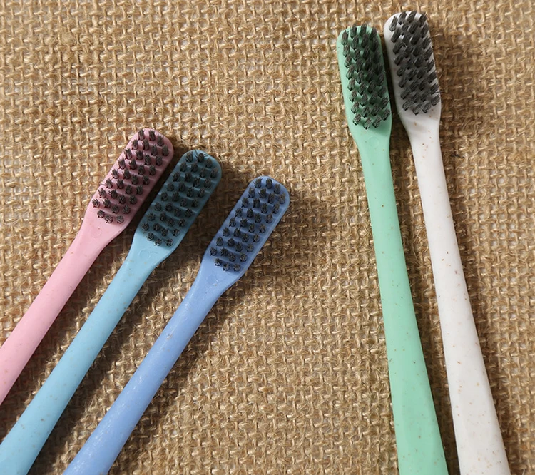 OEM Retail Customized Logo Cheap Home Adult Travel Recycled Plastic Wheat Straw Tooth Brush Toothbrush With Charc