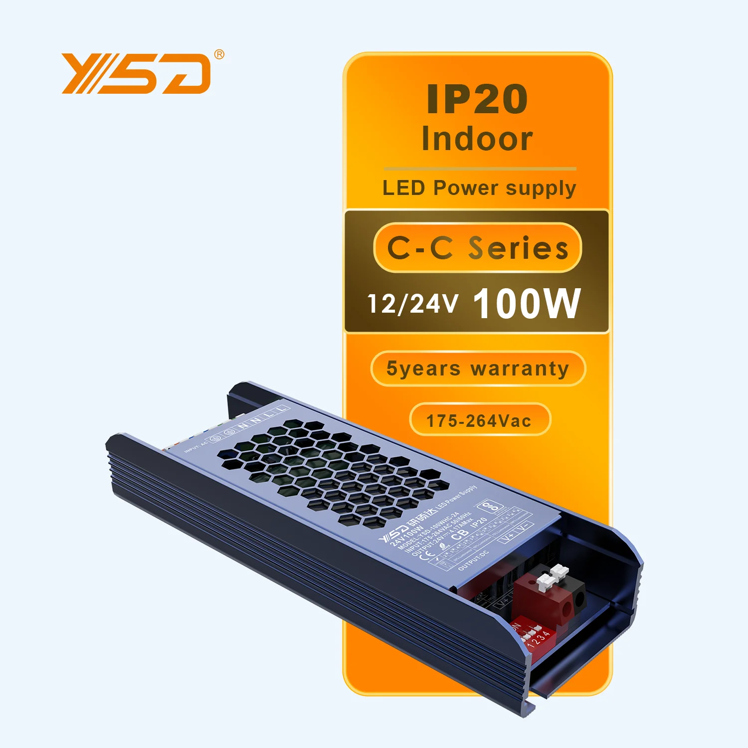 YSD IP20 110 В/220 В Dip-переключатель регулировки яркости источник питания DC 12 В/24 В/48 30 Вт-500 Вт постоянного напряжения Светодиодный