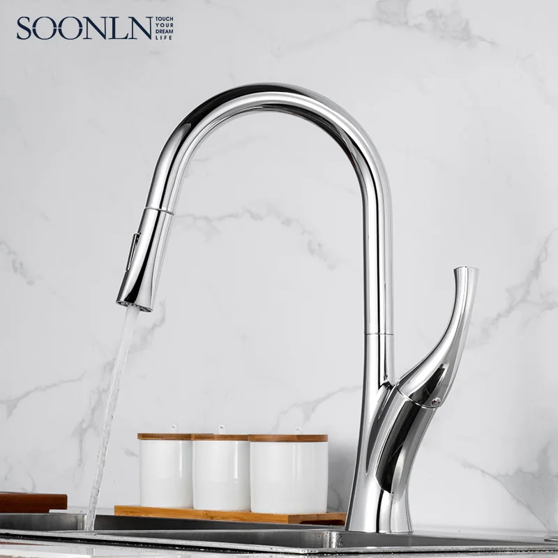 
China Manufacturer Commercial Pull Down Sink Mixer Kitchen Faucet 