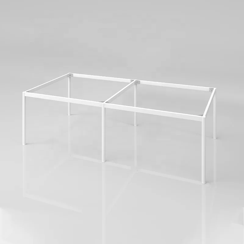 Quality Standard Size Double Side Round Tube Leg Metal Furniture Frame Multiple Employees Simple Office Work White Table