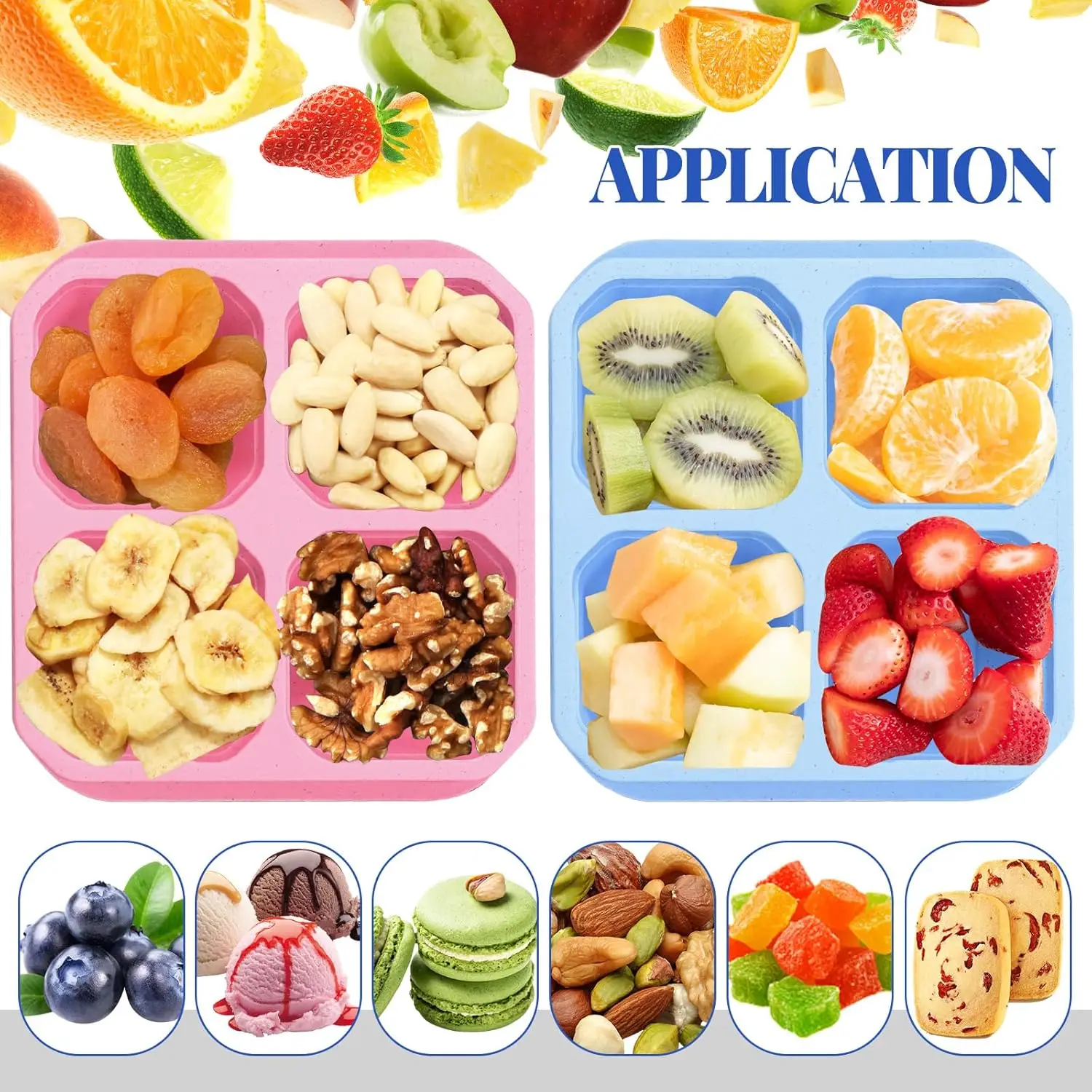 BPA Free Plastic Serving Tray with Lid 4 Compartments Snackle Bento Box Wheat Straw Meal Prep Containers (4 Pack)