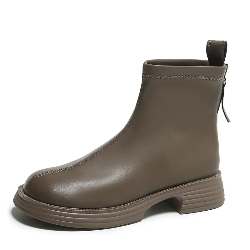 Soft Leather Female Thick Bottom Short Martin Winter Shoes Leather Upper Flat Heel High Quality Brand Women Ankle Boots