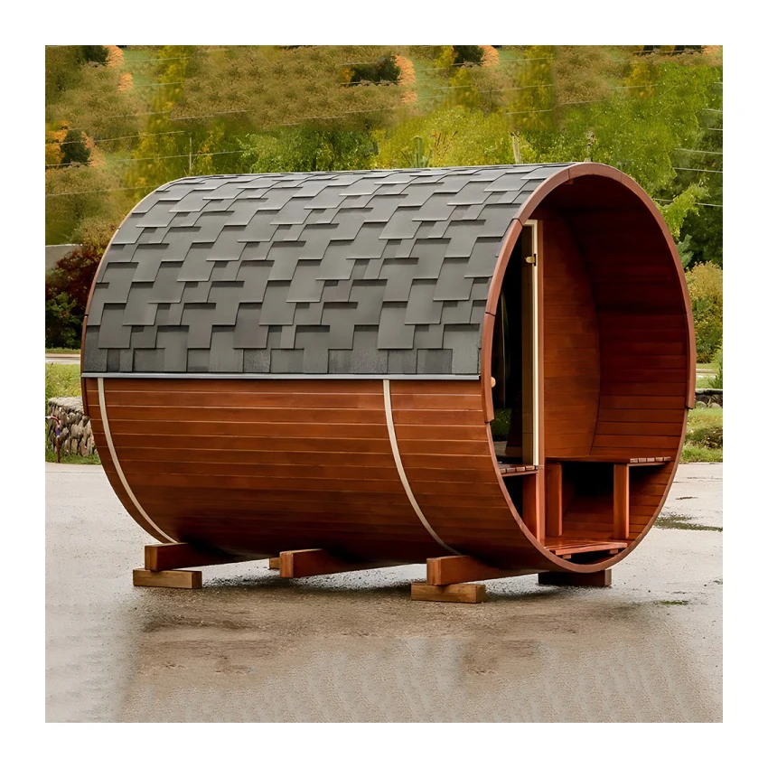 2022 Hot Sale Sauna Outdoor Red Cedar Wooden Traditional Barrel Sauna Room with Heater