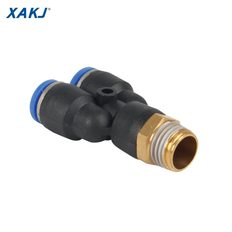 
PY Y-shape Tee Male 3 Way BSPT Thread 1/8 1/4 3/8 1/2 Brass Air Coupler Connector Pneumatic Fittings for PU hose OD 4 to 16mm 