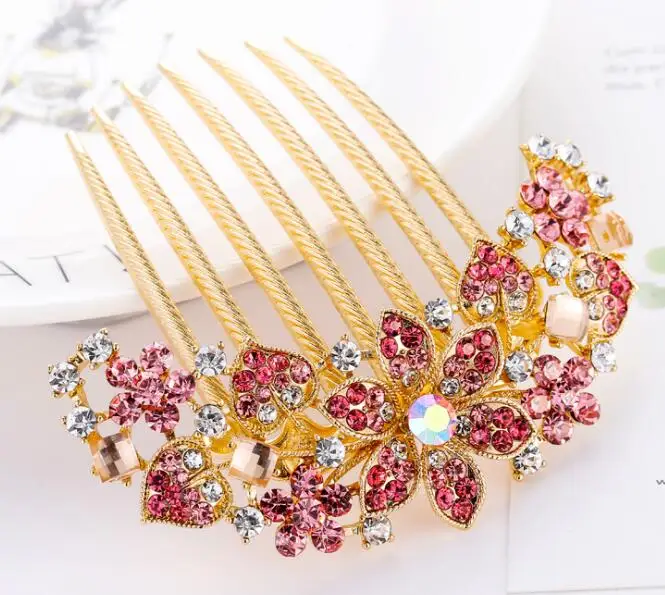 New Fashion flower hair combs Alloy rhinestones hair comb Hair accessories wholesale FS002c