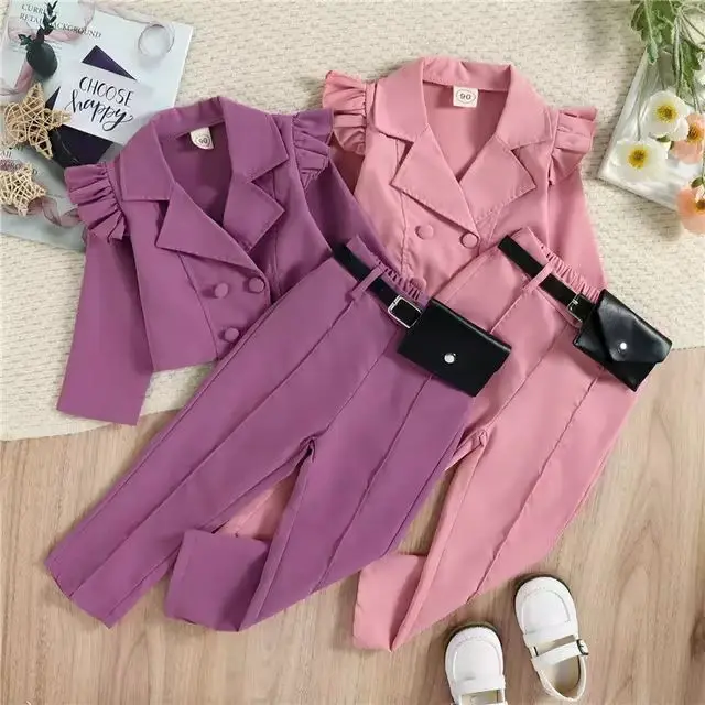 Fashion Wholesale Children Beautiful Girls Clothing Sets 2022 Kids 2 Piece Sets Little Girls candy color Pants Two Piece Set