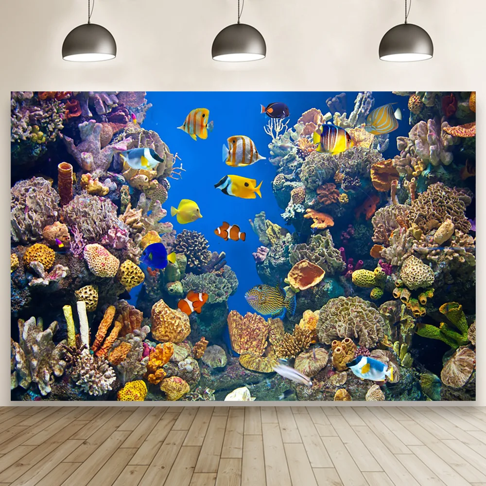 New marine fish coral 3D photo material photography background cloth decorative banner