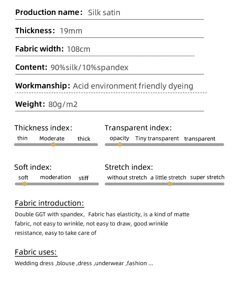 2021 Hot Sale Silk Ssatin/Charmeuse Ready To Ship No MOQ 108Width 19MM Satin silk fabric roll