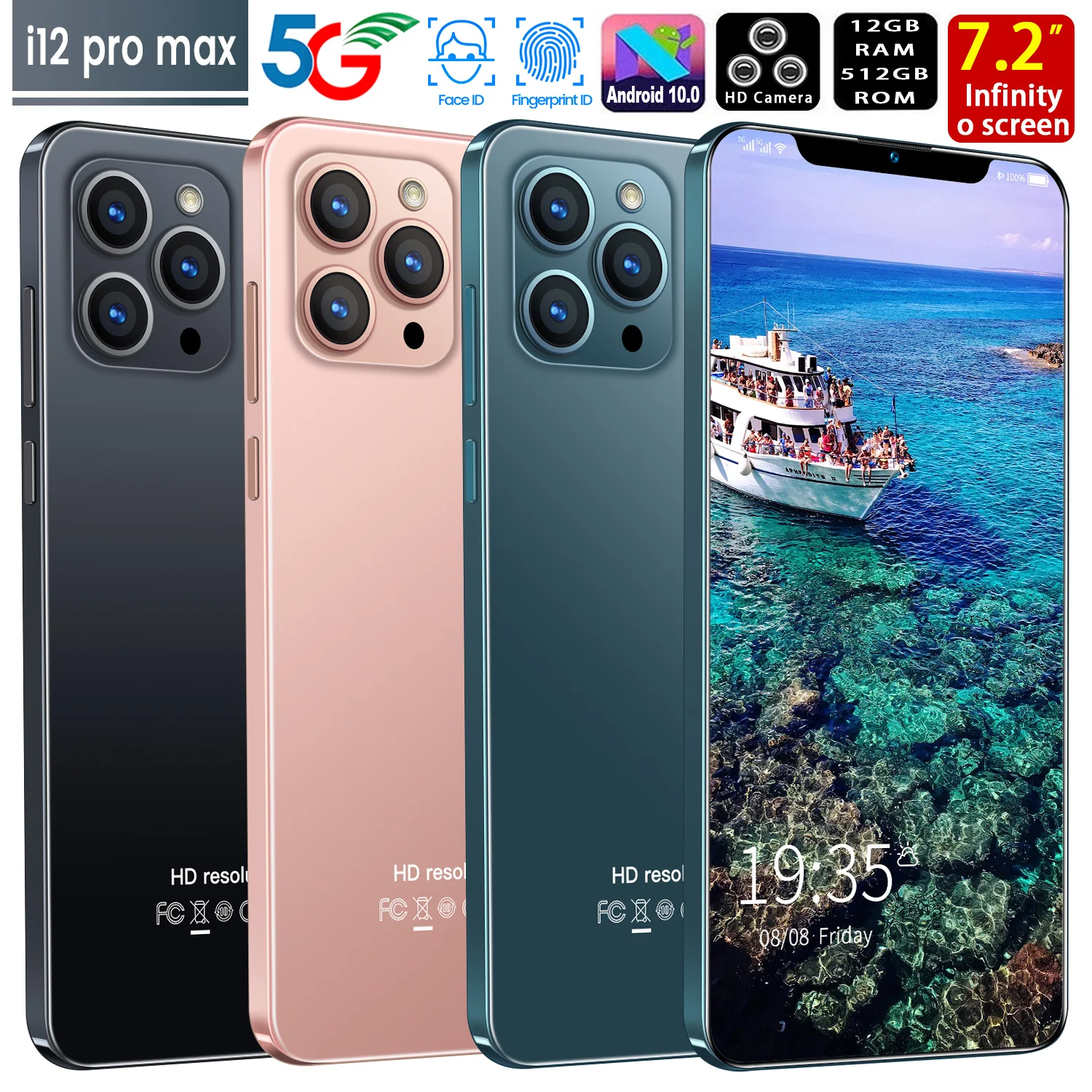  Смартфон i12 Pro Max 7 2 дюйма 10 ядер 12 + 512 ГБ 21 48 МП 5600
