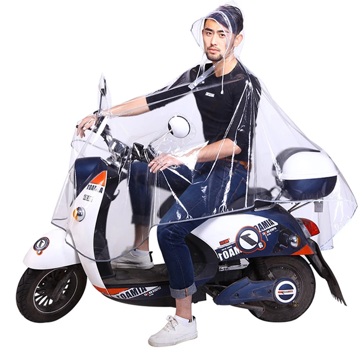 Electromobile big brim large size orange-striped transparent EVA rain ponchos with a reflective strip