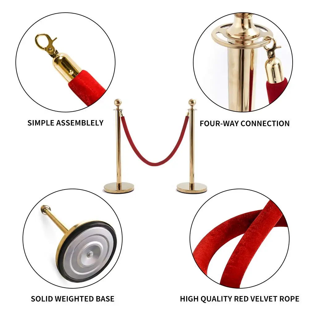 Customizable Design 1.5M 16 Inch 600mm Crowd Control Red Velvet rope barrier Stanchion For Car Show