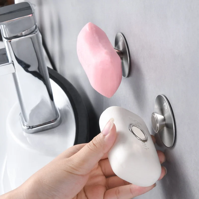 Magnetic Soap Holder Suction Cups Towel Hook Wall Mounted Shelves for Storage Kitchen Bath Stainless Steel Hooks