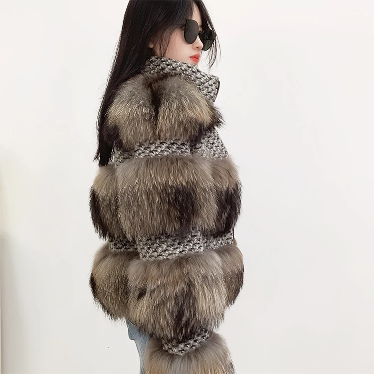 2021 Real fox fur winter jacket women weave stand collar fox fur coat