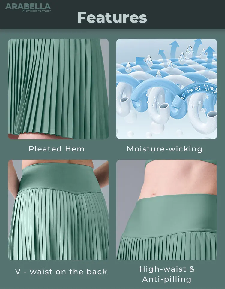 Arabella 2025 Custom OEM Women Activewear High-waist Pleated Cooling Fabric Tennis Skirts for Girls Skort