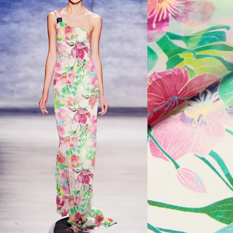 Factory wholesale birds print chiffon silk fabric customized dress chiffon silk fabric