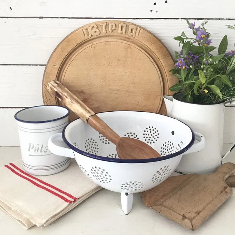 Mini chinese powder coated enameled steel fruit and vegetable colander with handle