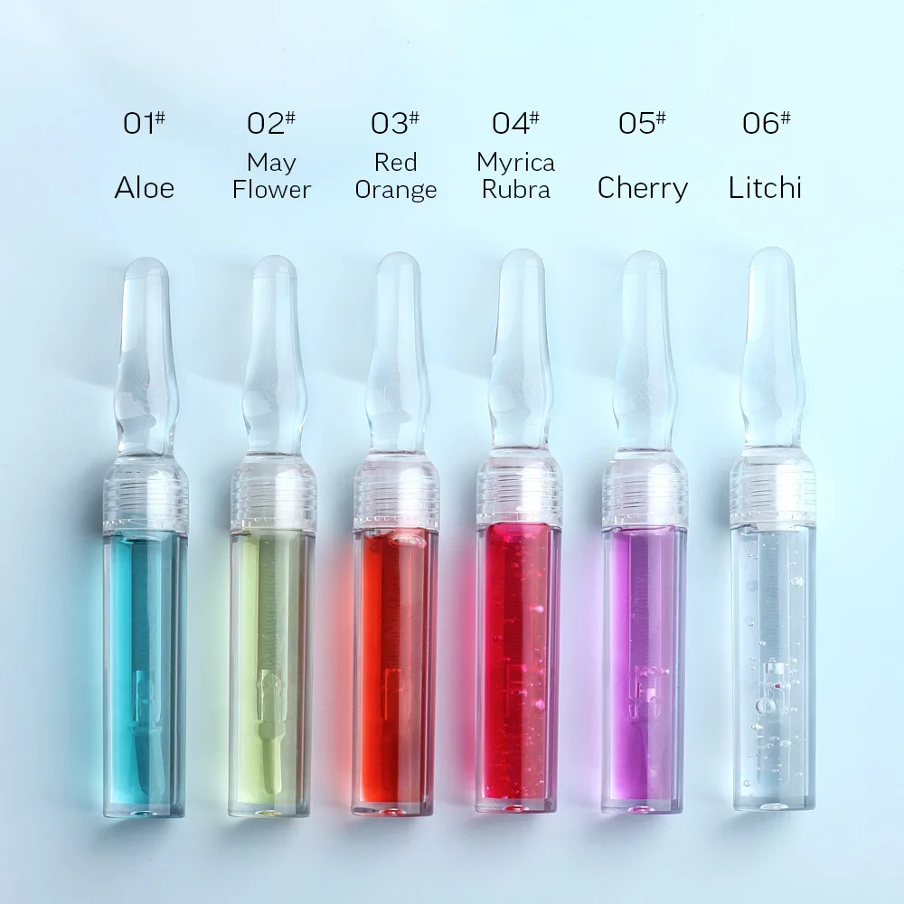 New Private Label Berry Water Mist Vegan Small Ampoule Moisturizing  Lip Care Oil Spot Glass Tube Lip Plumping  Lip Gloss