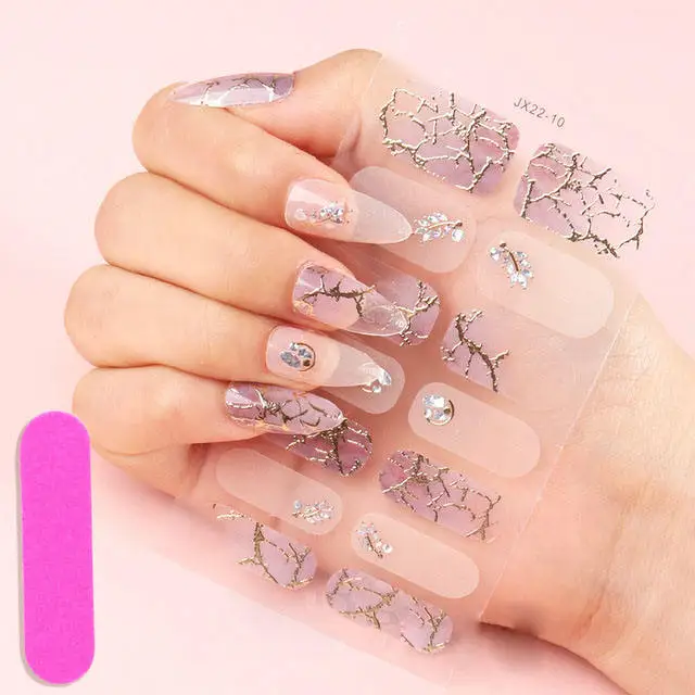 New Women Girls Nail Art Stickers Gradient Full Nail Wraps Glitter Adhesive Marble Nail Strips Stickers