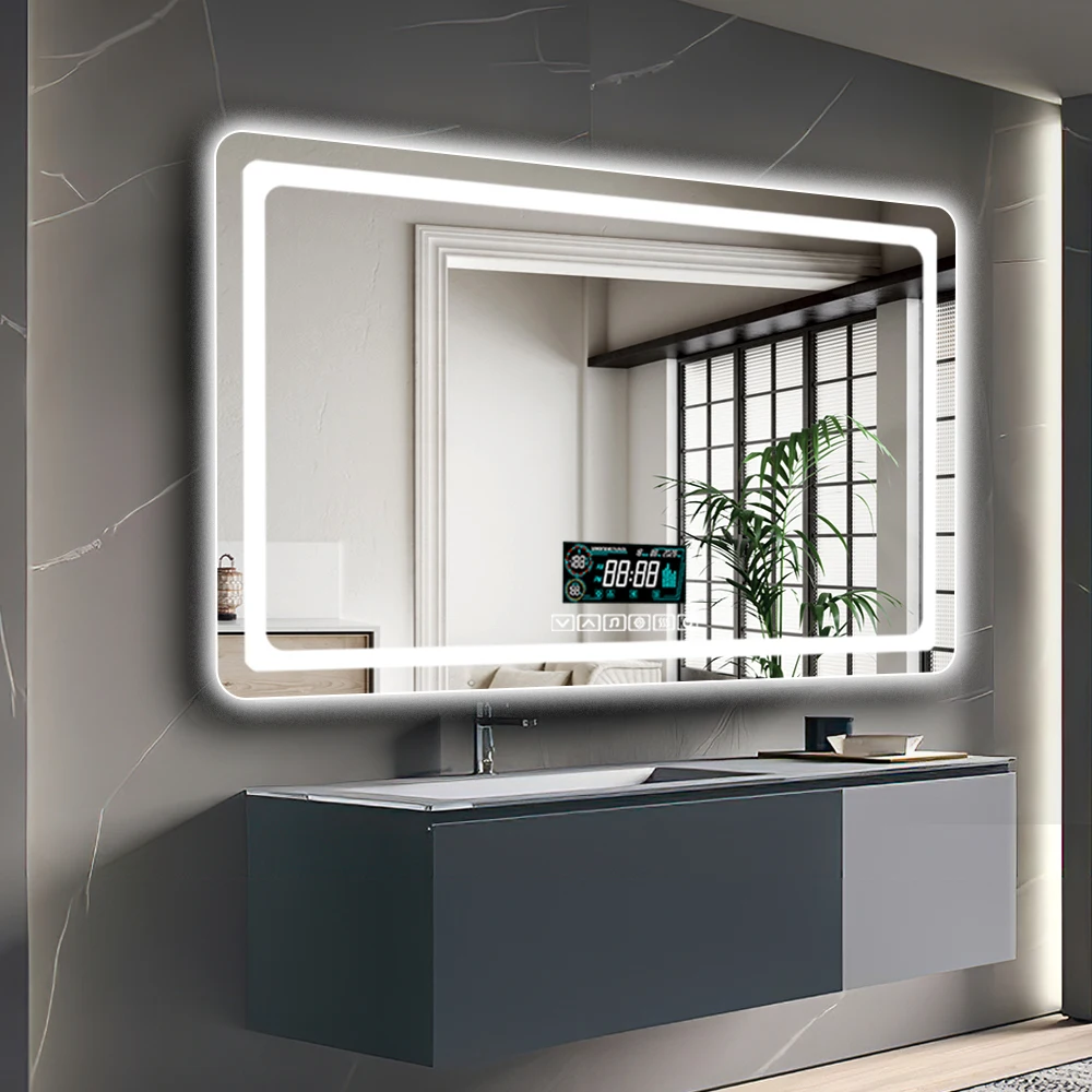 3 Colors Light  Double Led Vanity Anti-Fog Mirror Large Dimmable Wall Led Smart Bathroom Mirror With Front And Backlight