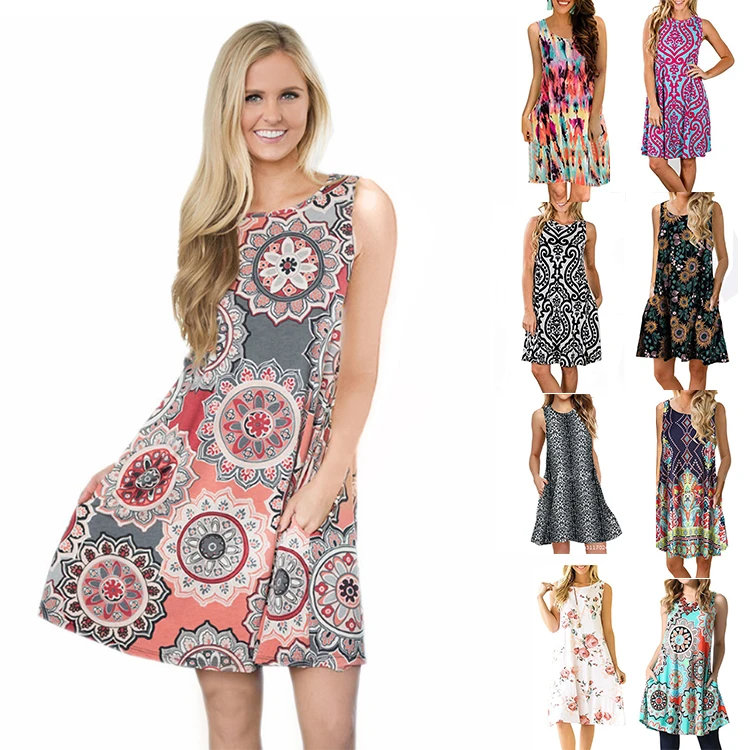 Модные женские платья с принтом в повседневном стиле, офисные летние платья больших размеров, женское платье без рукавов