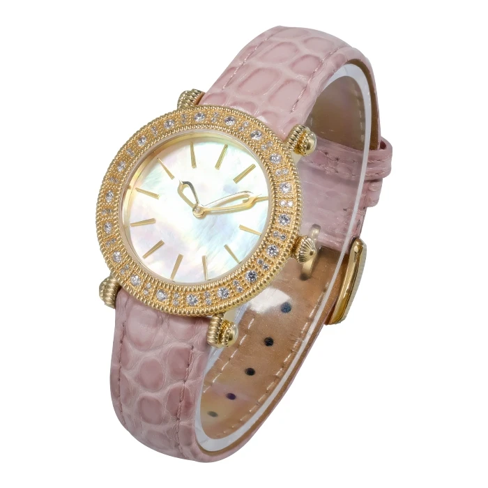 High End factory Custom Premium Stainless Steel Diamond Watch Luxury Women Leather strap waterproof quartz watch