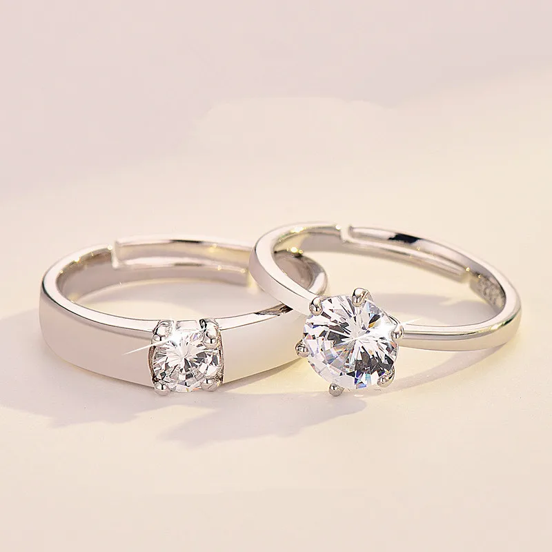 Fashion Adjustable Couple Ring With Luxurious Zircon Plated Platinum Ring For Valentines Day Gift Wedding Ring