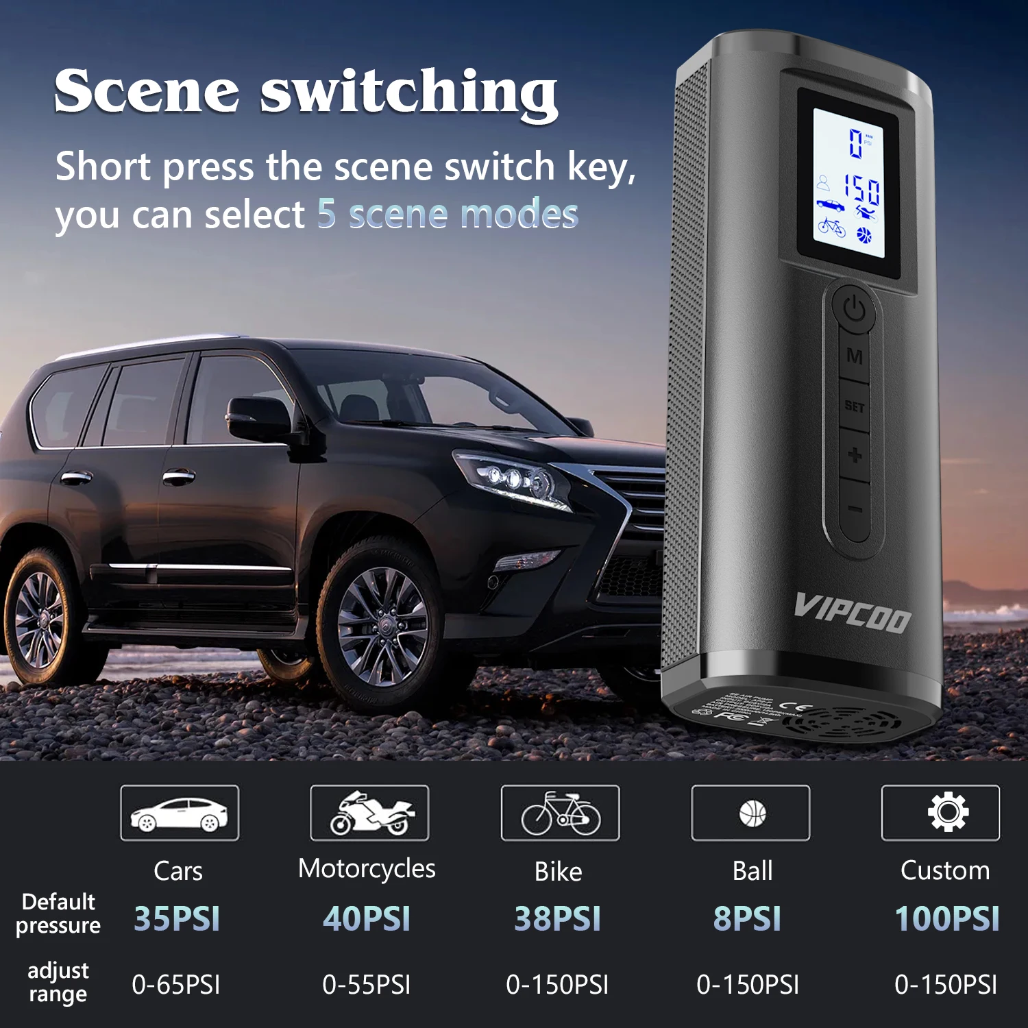 New VIPCOO AP2-P Electric Portable Cordless Tire Inflator Digital Air Pump for Car Tire Abs Tyre Inflators Car Air Compressor