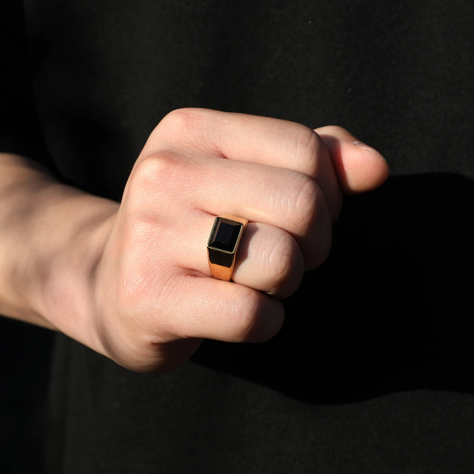 Trendy Stainless steel Black Zircon Male Ring Punk Style Geometric Ring Men Party Jewelry Accessories