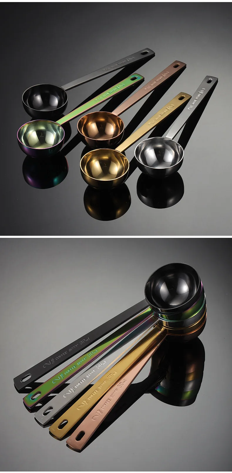 Stainless Steel Silver Welding Measuring Spoon with Handle Titanium Plated Gold Colorful Kitchen Baking Supplies