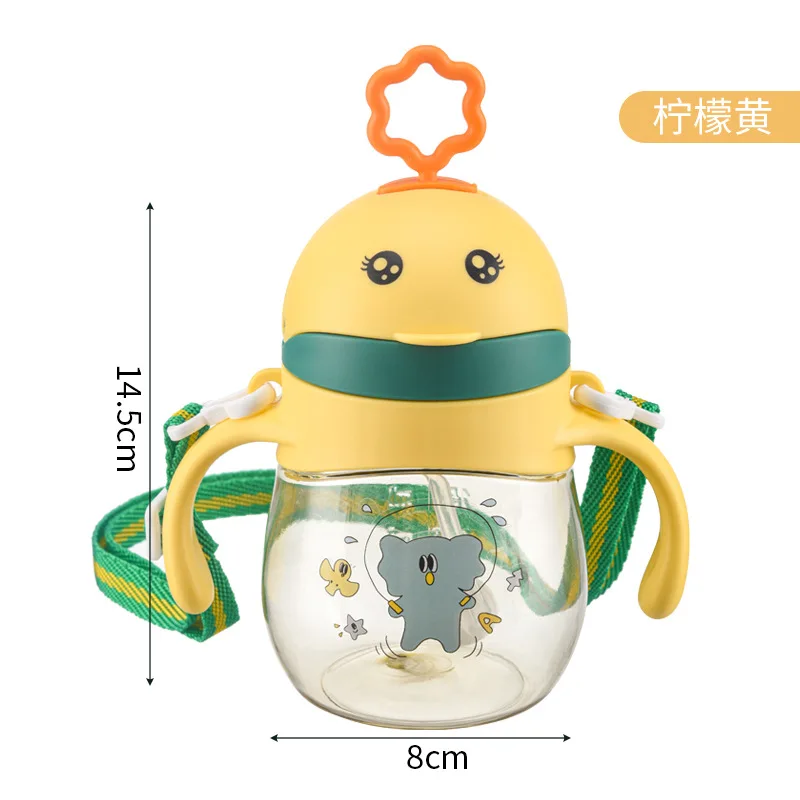 Kids Children Cartoon Animal School Drinking Water Straw Bottle Gravity Ball Straw Baby Cup with Shoulder Strap Water Bottle
