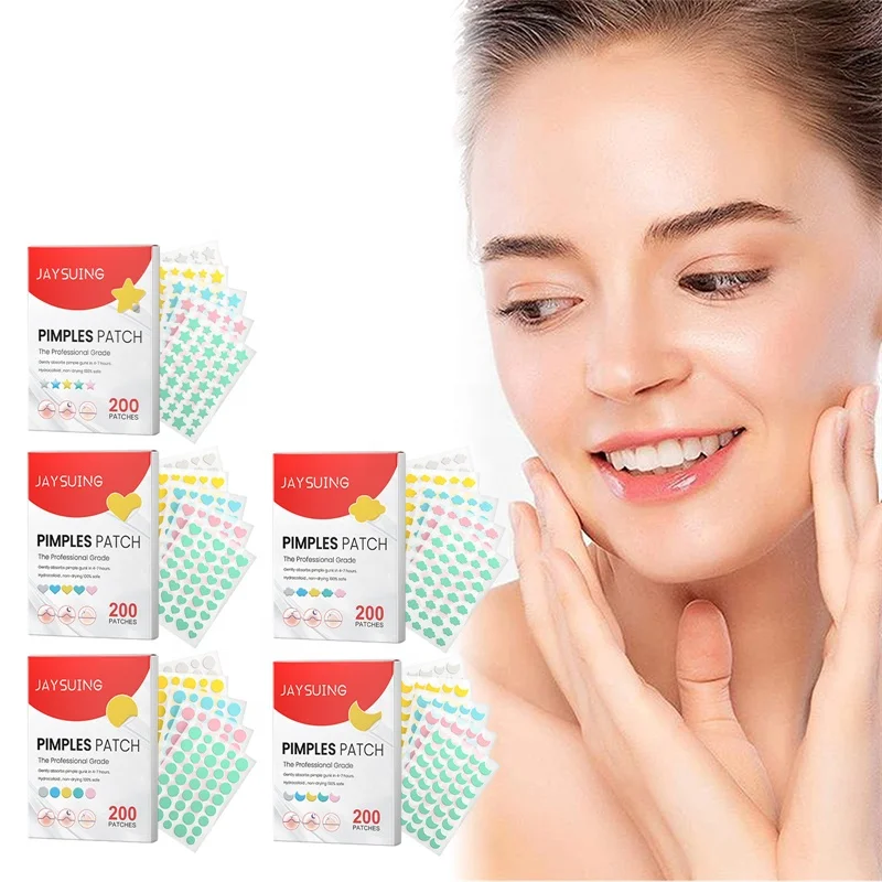 Jaysuing 200pcs round moon cloud love heart star face pimples patches acne reducing hydrocolloid pimple patches star face