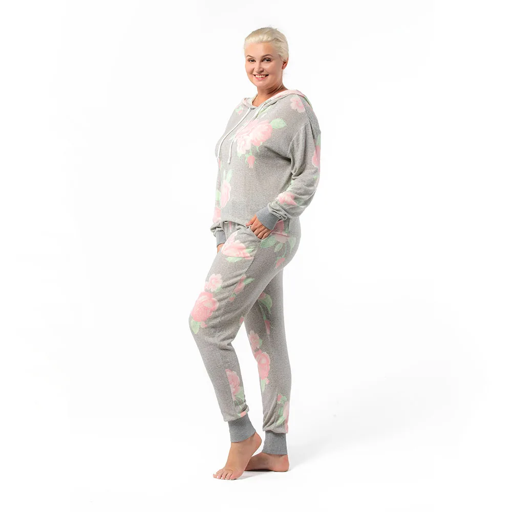 
Low price clearance pyjama adult long pigiama satin Fleece spandex pyjamas polyester pjs grey print hooded 