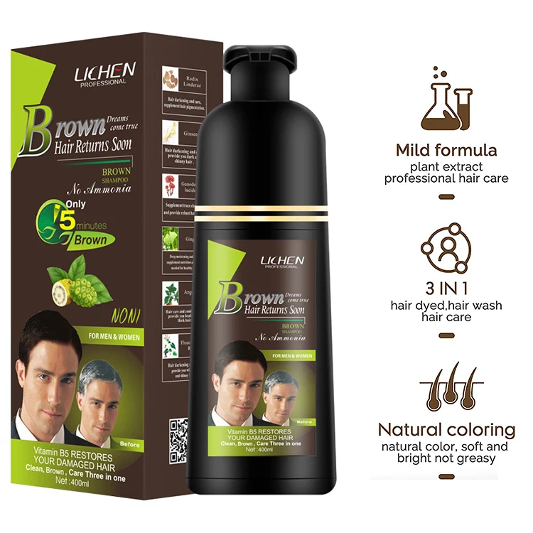High Premium Dark/light Brown Hair Color Shampoo Long-lasting Formula Without Chemicals Hair Blacken 2 in 1 Organic