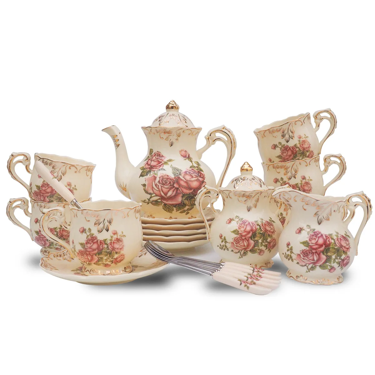 602 Household Ceramic Handicraft Ceramic Cups and Tea Pots Set Creative Coffee Set