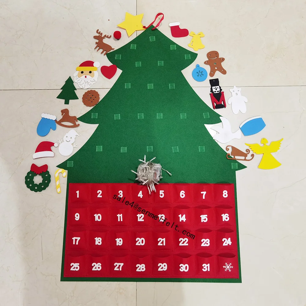 2022 new design DIY Christmas Tree Countdown Calendar Felt Christmas Tree Advent Calendar 31 Days