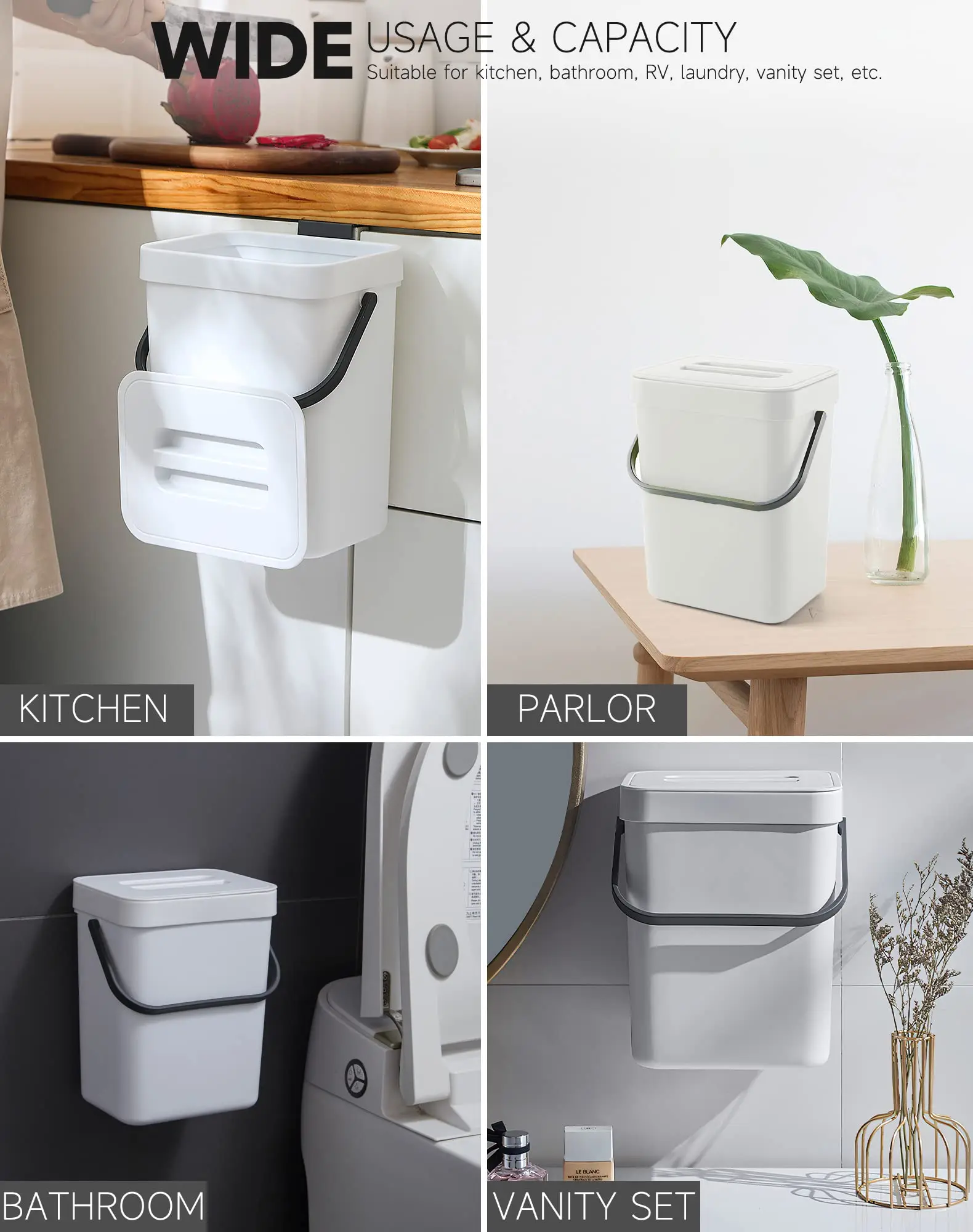 Compost Bin Indoor Kitchen home Sealed Hanging Small Trash Can rubbish bin waste bins with Lid