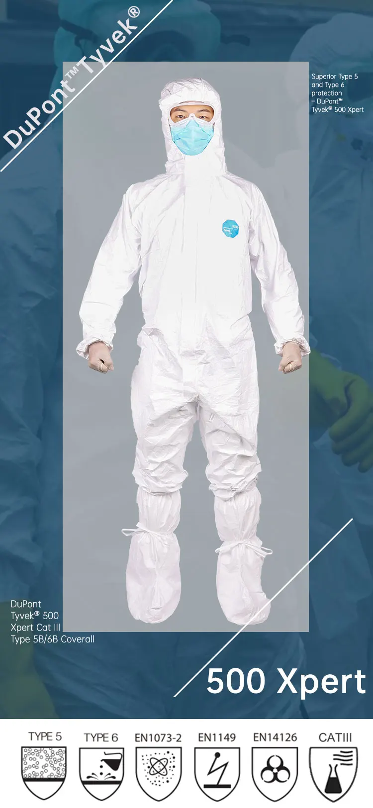  Ppekit Tyvek костюм комбинезон Dupont 500 с капюшоном