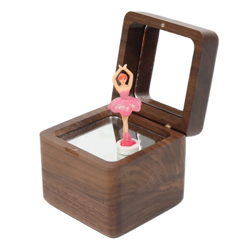 Romantic Dance Ballerina Wood Music Box with Mirror