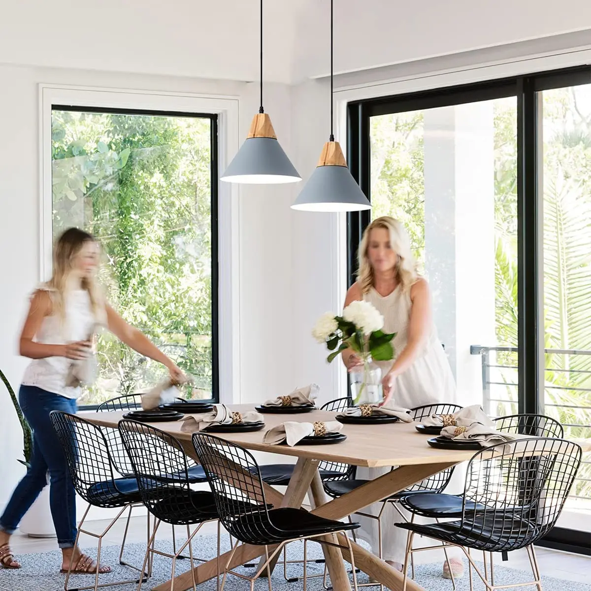 Nordic Modern LED E27 Oak Wood Pendant light plate Hanging Lights Home improvement Iron and Oak decoration Pendant lamp