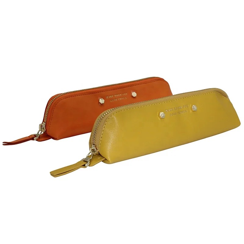 
Custom PU leather stationery package zipper pencil bags pencil cases with gold foil logo 