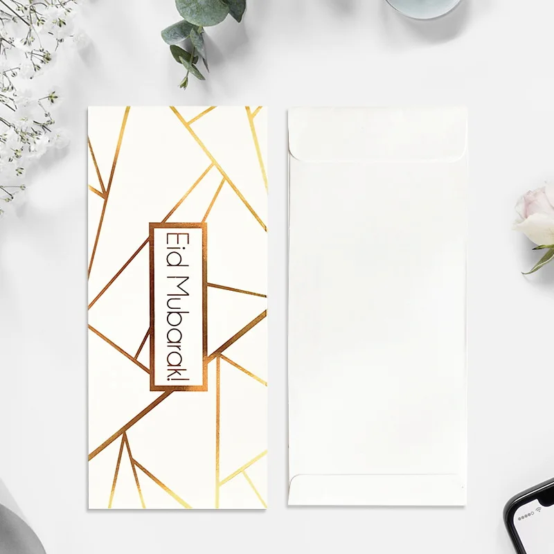 In Stock Islamic Muslim Gift Envelope Gold Stamping Foil Marble Floral Eid Mubarak Paper Money Envelope