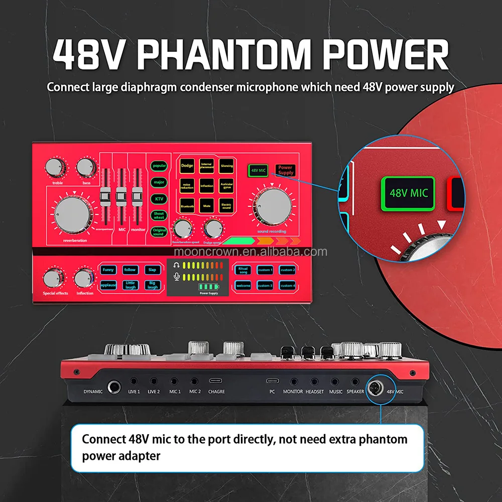 P9 48V phantom power supply Sound Card recording karaoke tarjeta de sonido External usb  Audio Sound Cards & Mixers