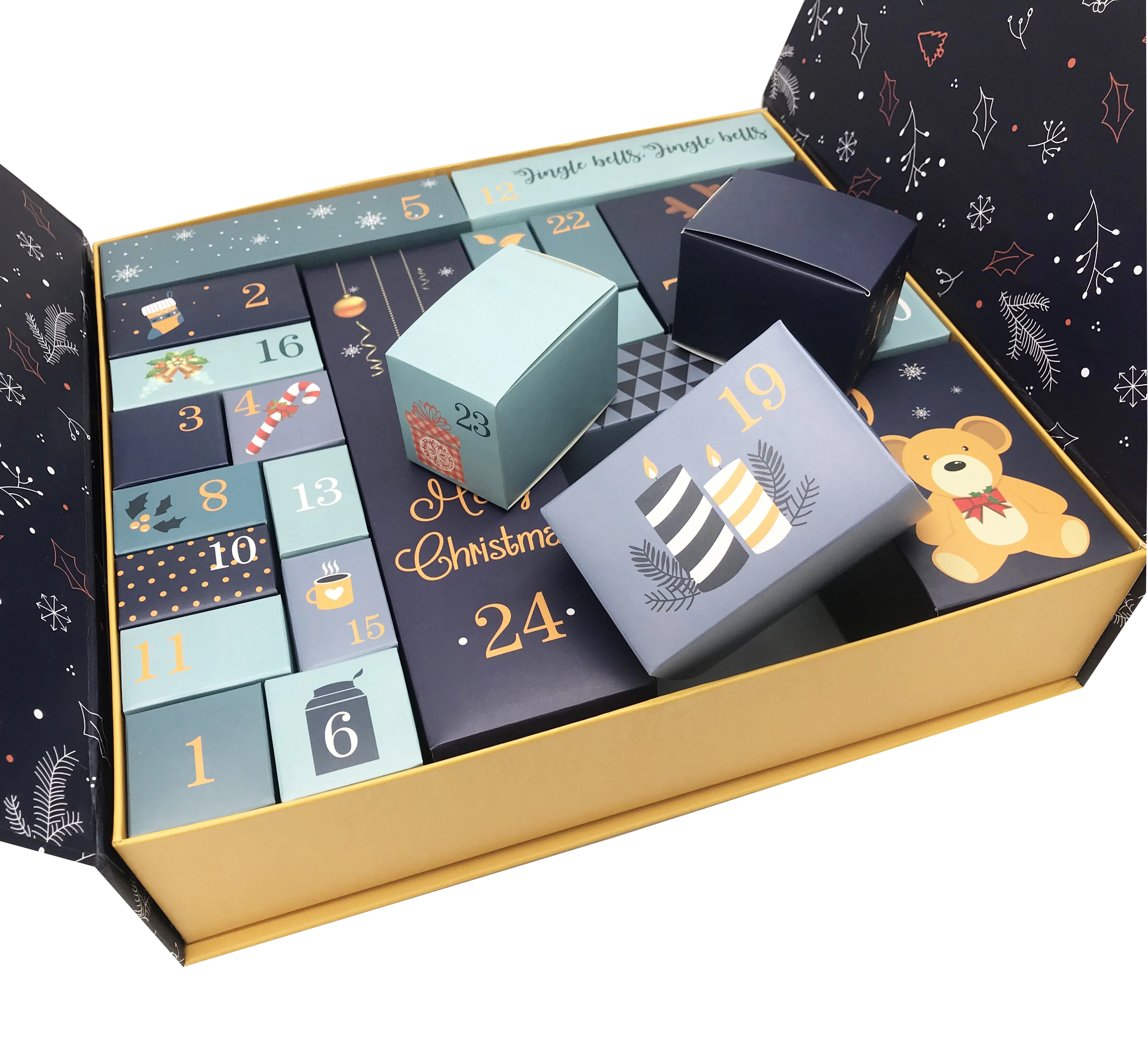 HOT! Custom Advent Calendar Empty Luxury Cardboard Paper Gift Beauty Cosmetic Packaging Countdown Christmas Advent Calendar Box