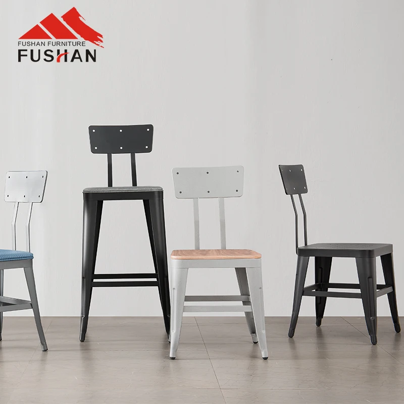 Vintage industrial style modern cafe bistro chairs wooden seat restaurant furniture black metal chair dining